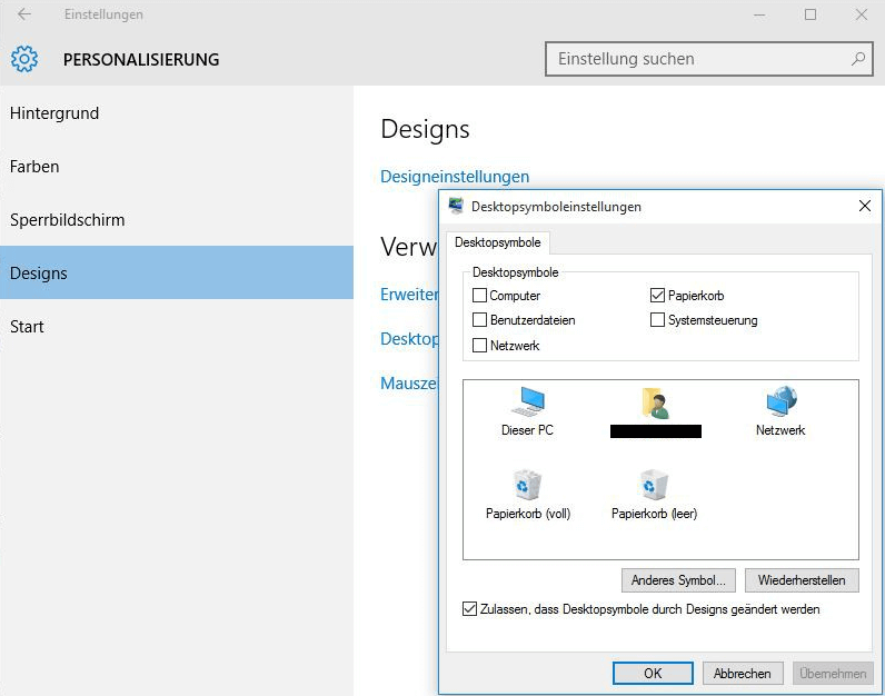 Windows 10 Desktopsymbole ändern