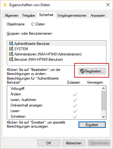 Zugriff-Berechtigungen überprüfen - Schritt 2.