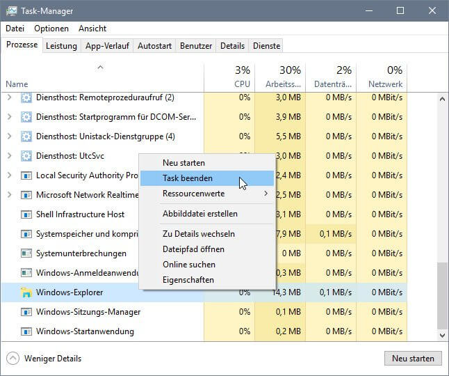 hängende Programme im Task-Manager beenden