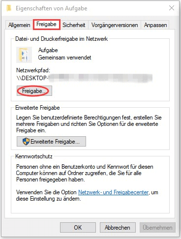 Dateifreigabe über ein Netzwerk unter Windows 10 - Schritt 2