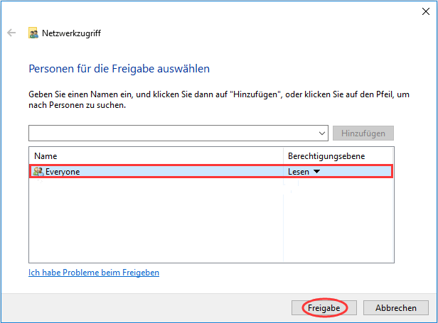 Dateifreigabe über ein Netzwerk unter Windows 10 - Schritt 3