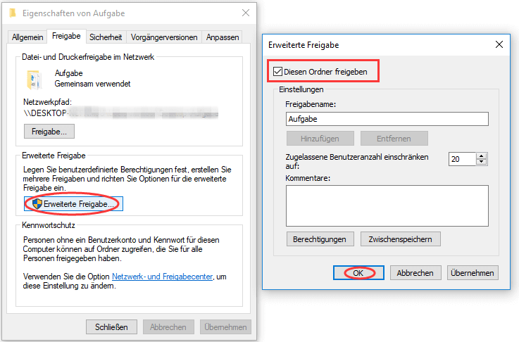 Dateifreigabe über ein Netzwerk unter Windows 10 - Schritt 5