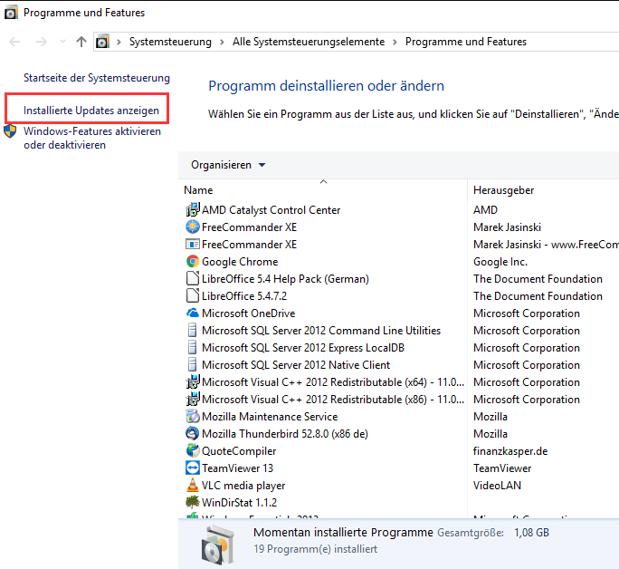 Windows Installierte Updates anzeigen