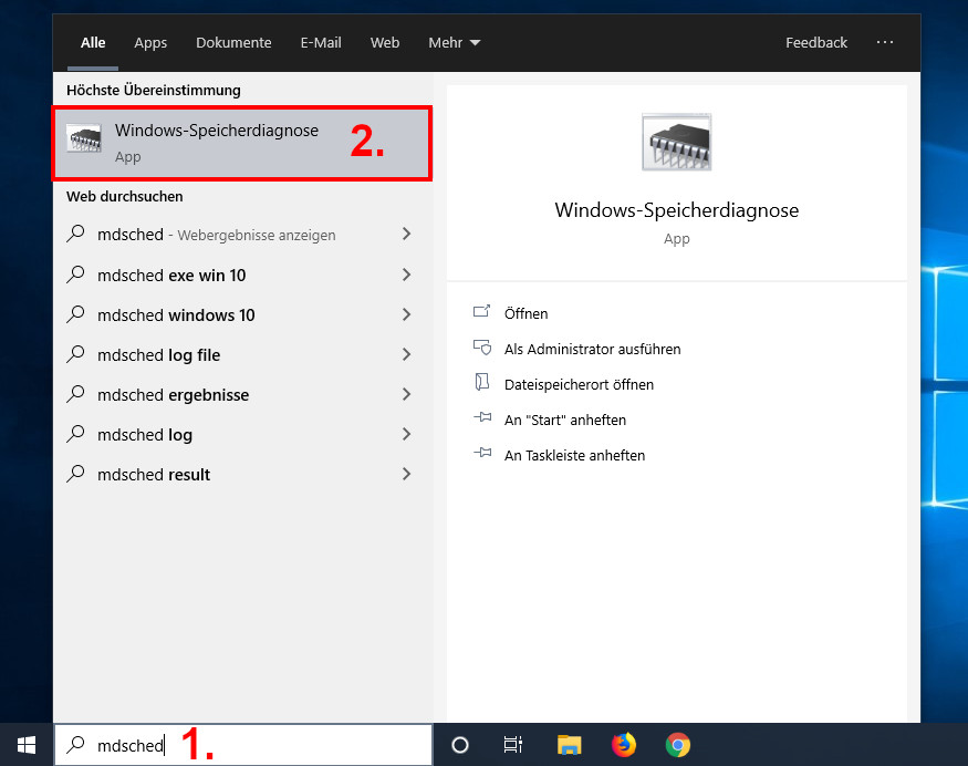 Windows-Speicherdiagnose öffnen