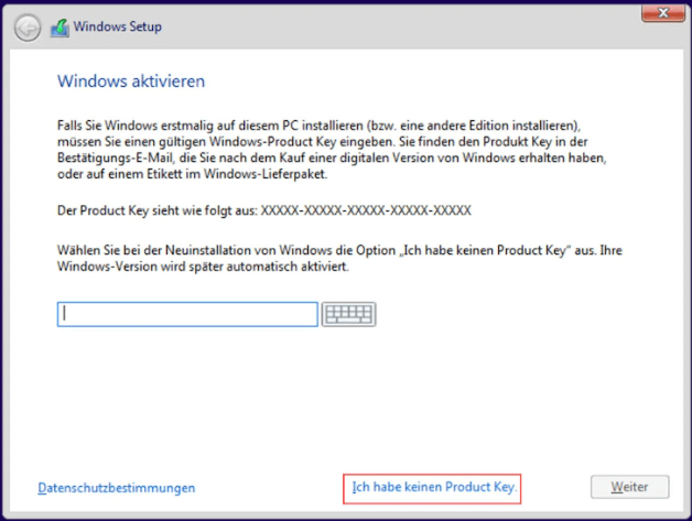 Ich habe keinen Produktschlüssel