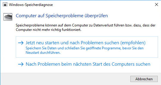 Windows Speicherdiagnose