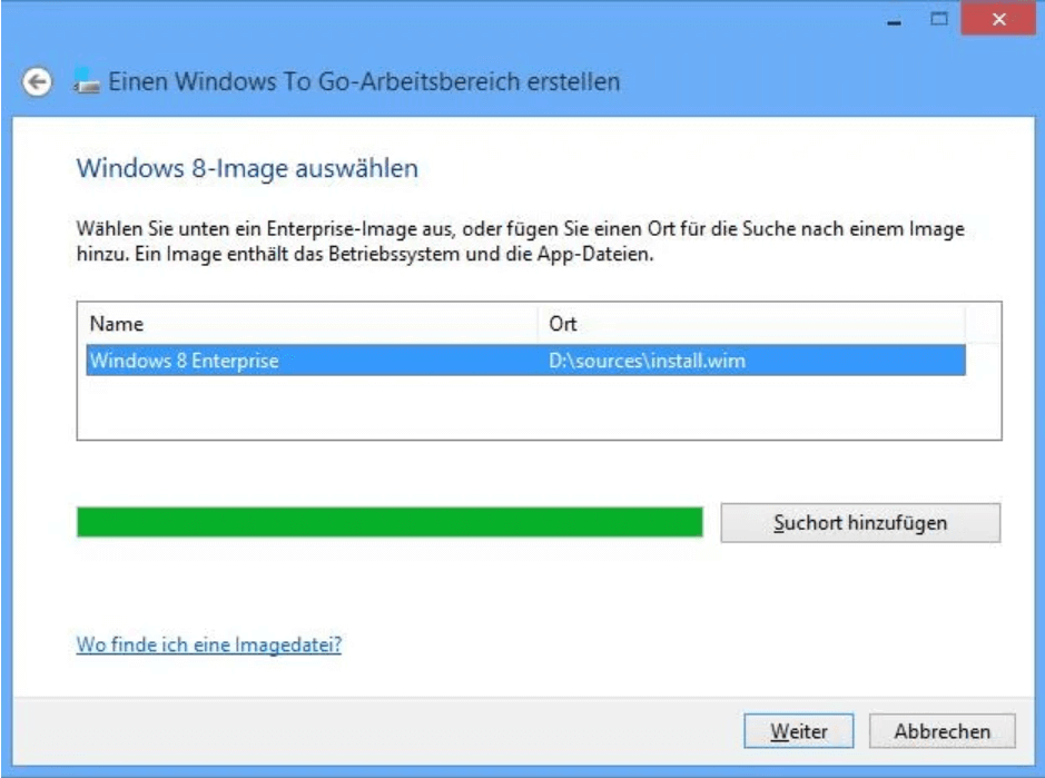 Windows to go suchort hinzufügen