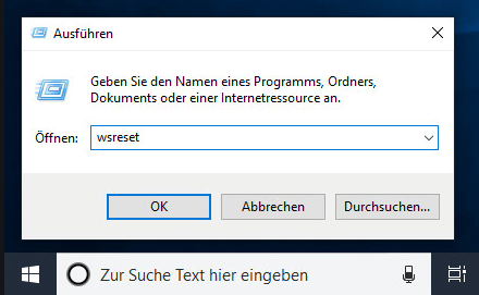 wsreset.exe ausführen