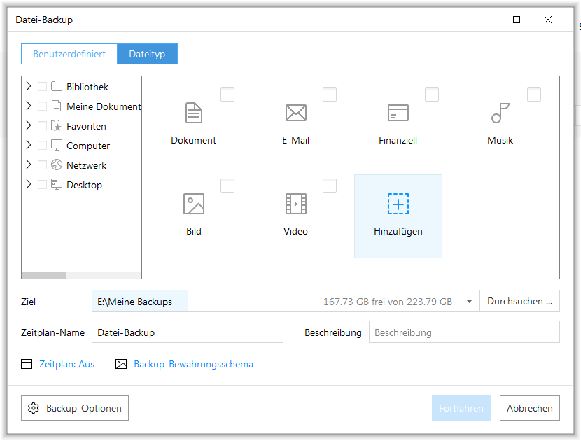 Wählen Sie aus-was Sie sichern möchten