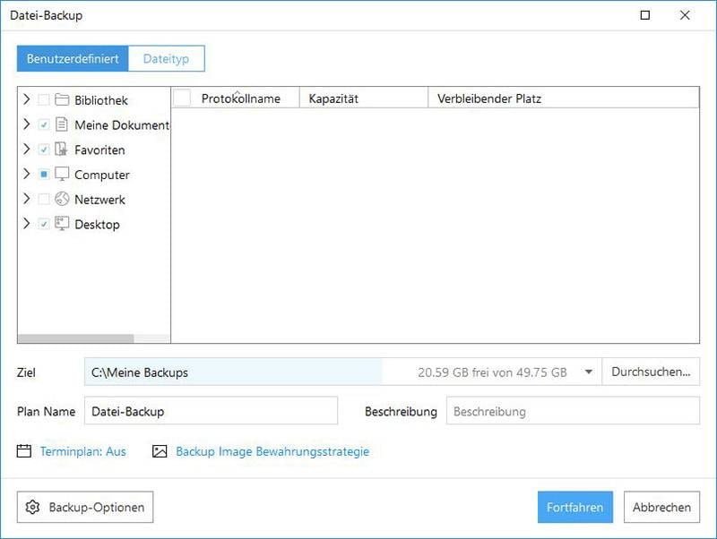 Legen Sie einen Zeitplan für die Sicherung von Dateien