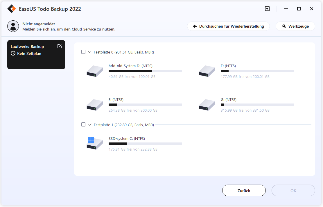 Laufwerk Backup mit EaseUS Todo Backup