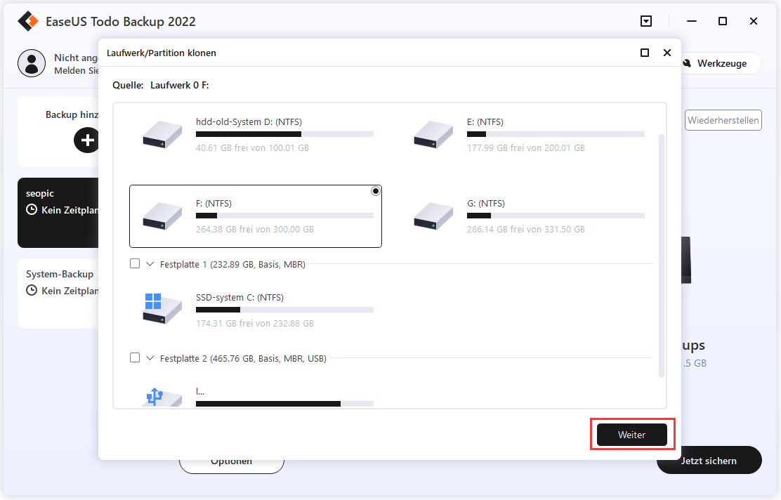 Laufwerk klonen mit EaseUS Todo Backup