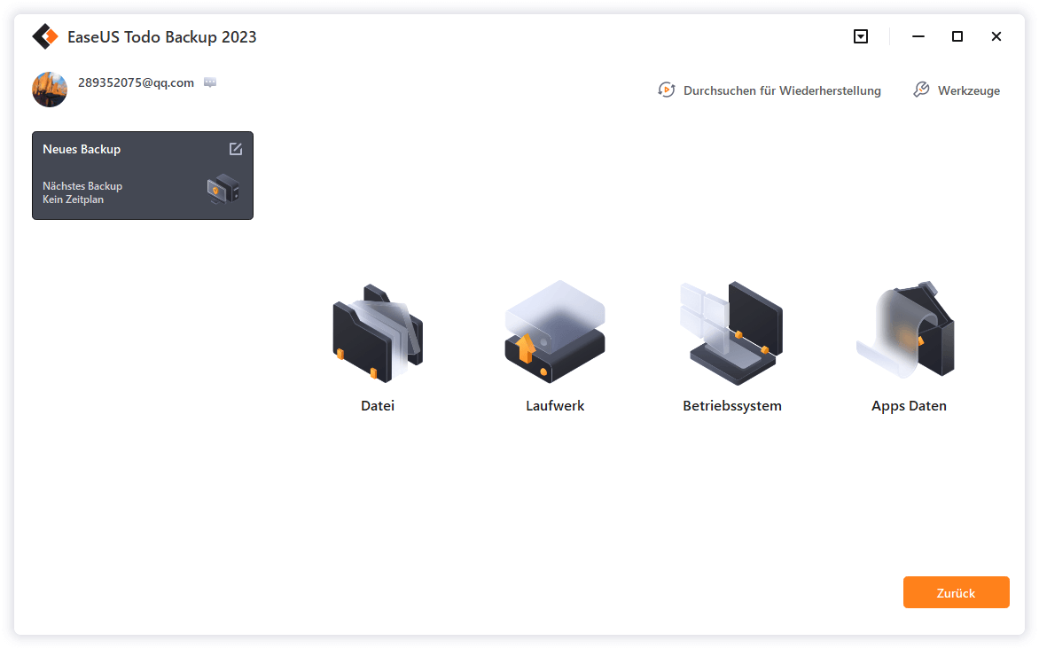 Das Betriebssystem-Backup auswählen