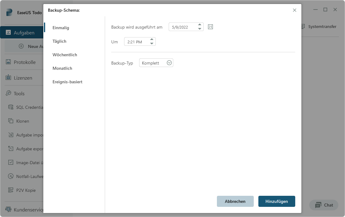 Windows Server Festplatte sichern - Das Backup einstellen