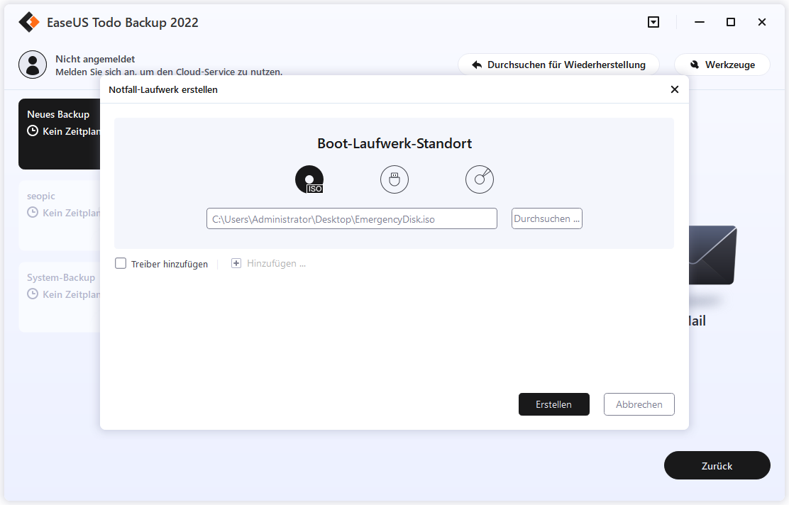 Notfall-Laufwerk erstellen