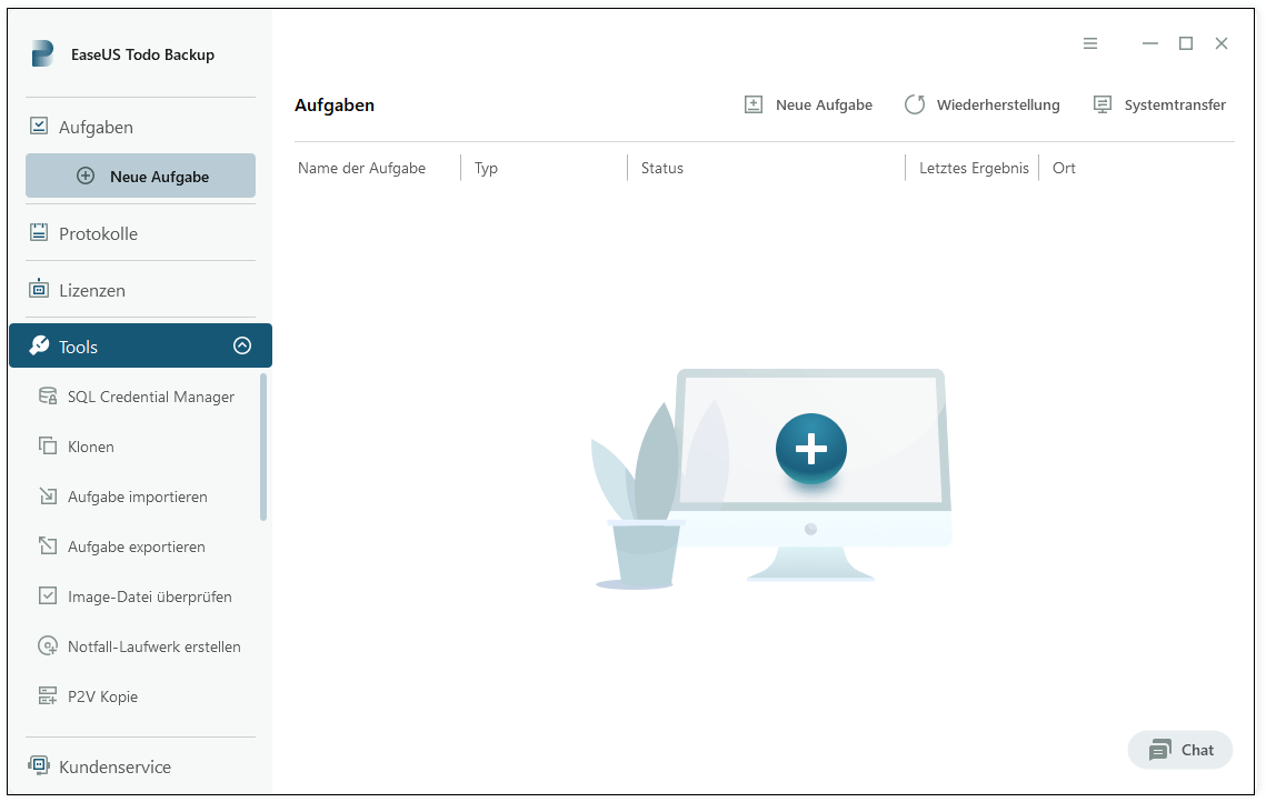 Hauptoberfläche von EaseUS Backup Software