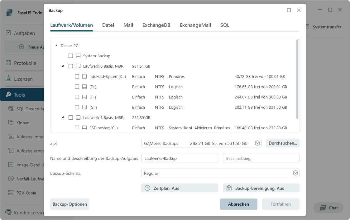 Laufwerk Backup mit EaseUS Todo Backup