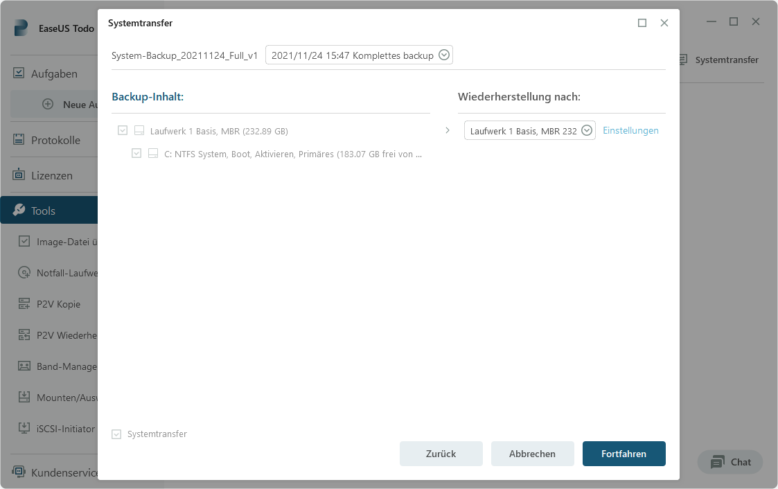 System migrieren mit EaseUS Todo Backup