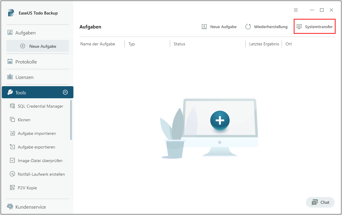 auf Systemtransfer klicken