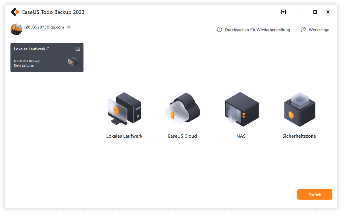 Windows OS und das USB-Laufwerk auswählen