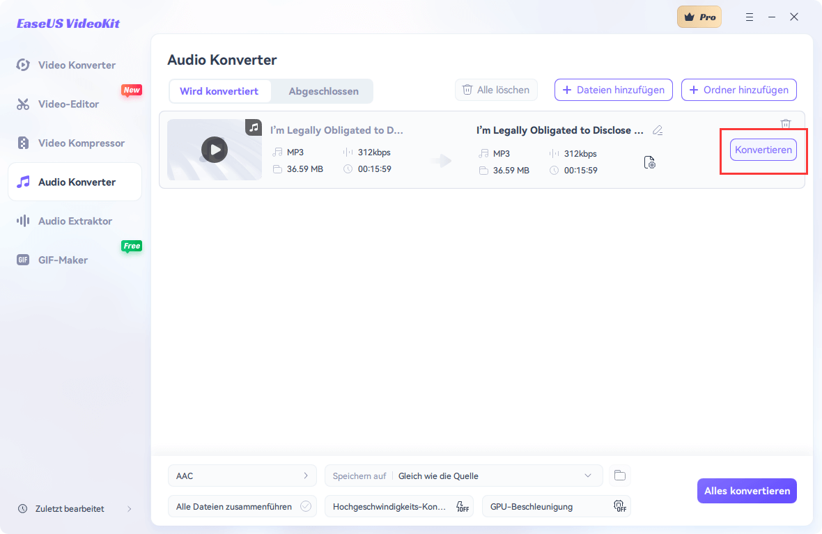 Audio-Datei zu einem anderen Format konvertieren