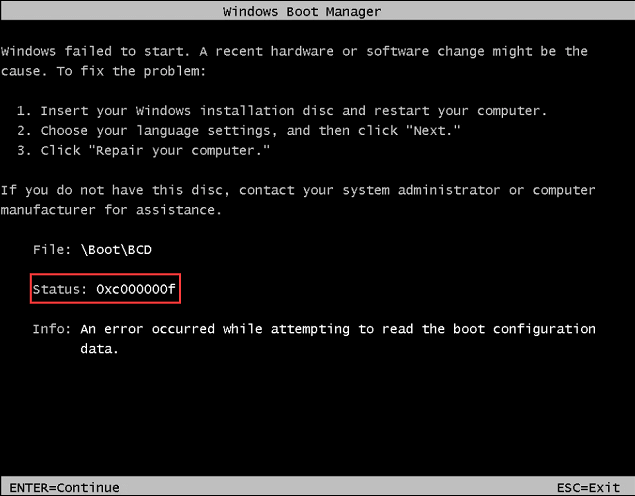 Beim Versuch, die Boot-Konfiguration zu lesen, ist ein Fehler aufgetreten