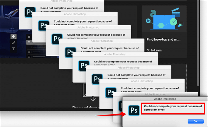 konnte Ihre Anfrage aufgrund eines Programmfehlers nicht abschließen Photoshop
