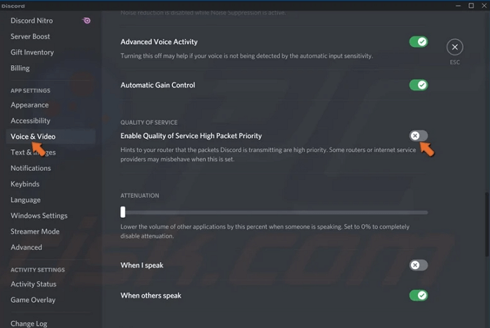 QoS Hohe Paketpriorität deaktivieren