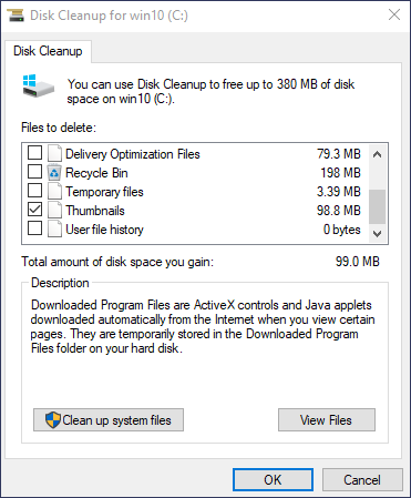 Disk Cleanup starten