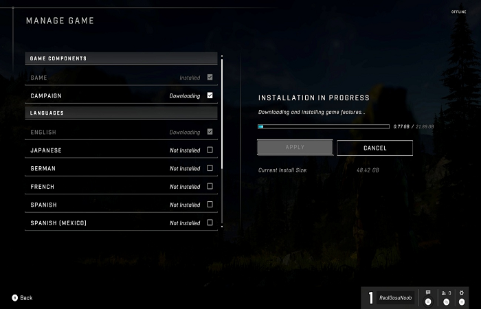 Halo unendlicher Installationsprozess