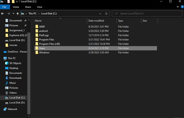 Gehen Sie zur lokalen Festplatte