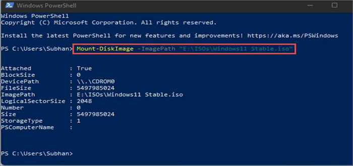 Mounten Sie das ISO-Image mit Windows Powershell
