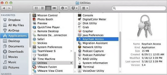 Zugang zum Schlüsselbund öffnen