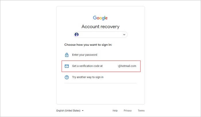 Wählen Sie Ihre Wiederherstellungs-E-Mail-Option