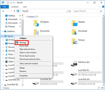 Treiber verwalten auswählen