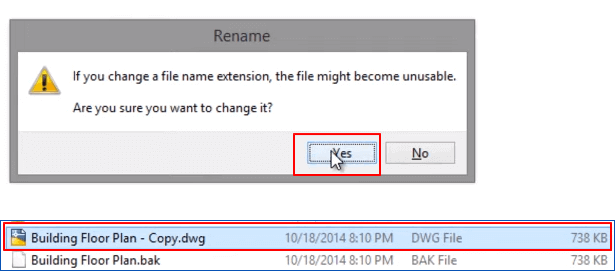 BAK-Datei in DWG-Datei umbenennen und verlorene CAD-Datei wiederherstellen.