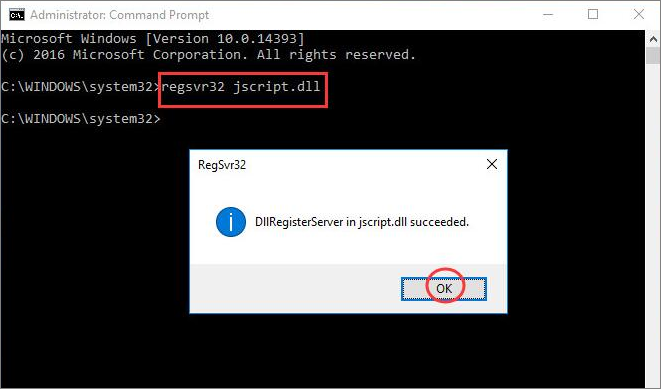 Führen Sie regsvr32 jscriptdll in cmd aus