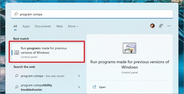 Suche nach Programmkompatibilitätsprüfung