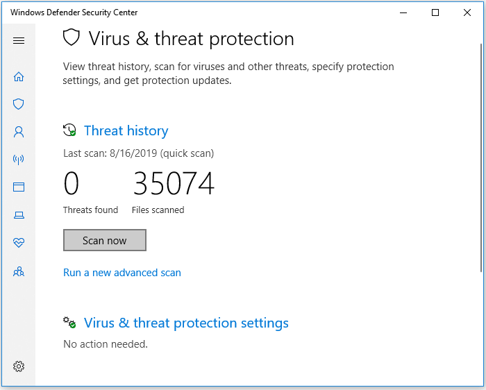 Scannen und bereinigen Sie Viren mit Windows Defender