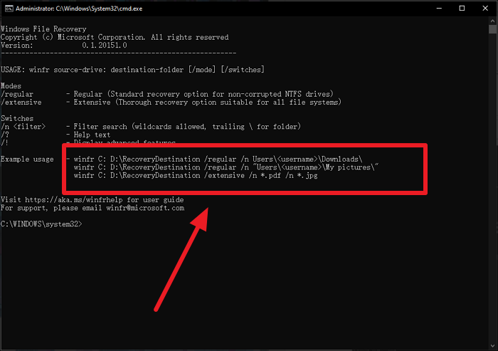 Windows File Recovery Schnittstelle