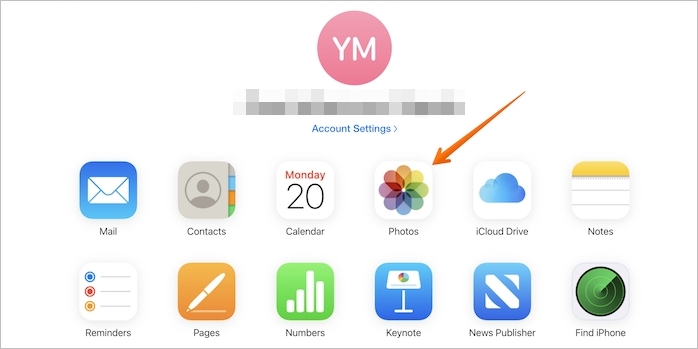 Klicken Sie auf Fotos icloud
