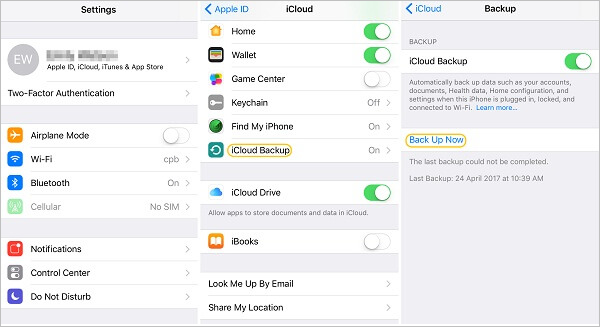 Wählen Sie „Jetzt sichern“ aus der iCloud-Sicherung