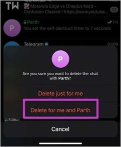 den Chat der anderen Person löschen