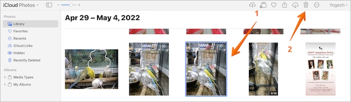Fotos zum Löschen auswählen