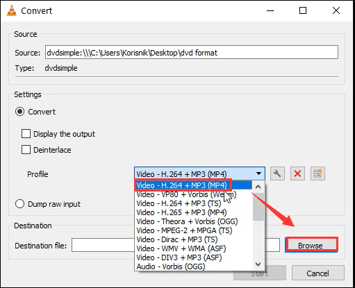 Ausgabeformat wählen