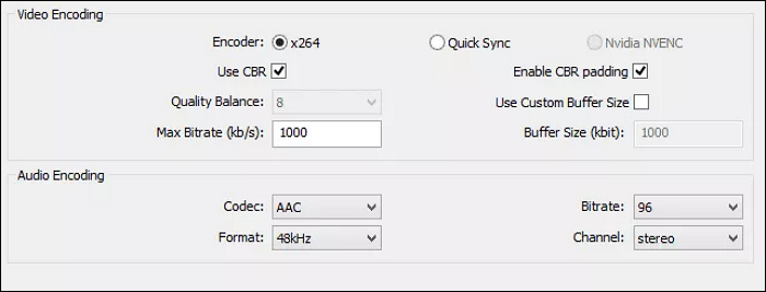 Kodierungseinstellungen von OBS