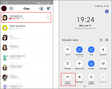 Bildschirmaufnahme auf Snapchat auf Android