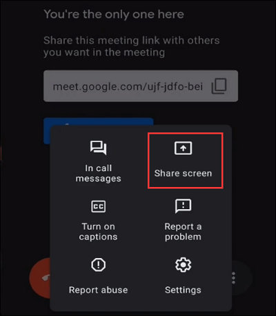 Teilen Sie den Bildschirm auf Google Meet Android