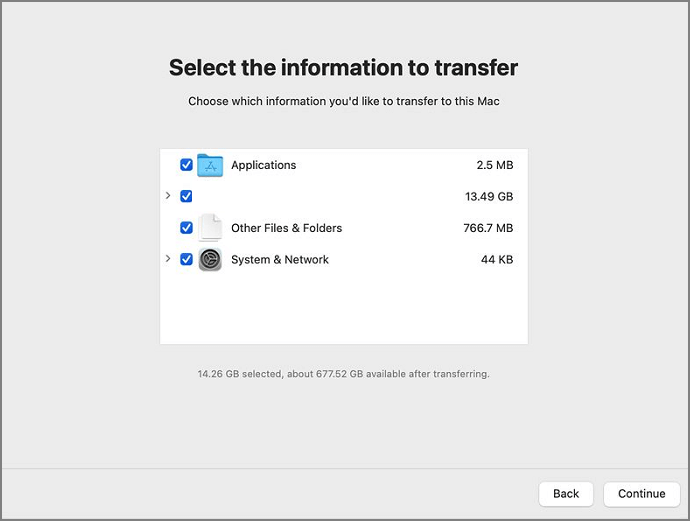 wählen Sie die zu übertragenden Informationen aus