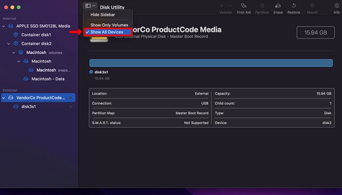 Alle Geräte auf dem Mac anzeigen